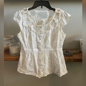 Anthropology Floreat Cream Eyelet Top